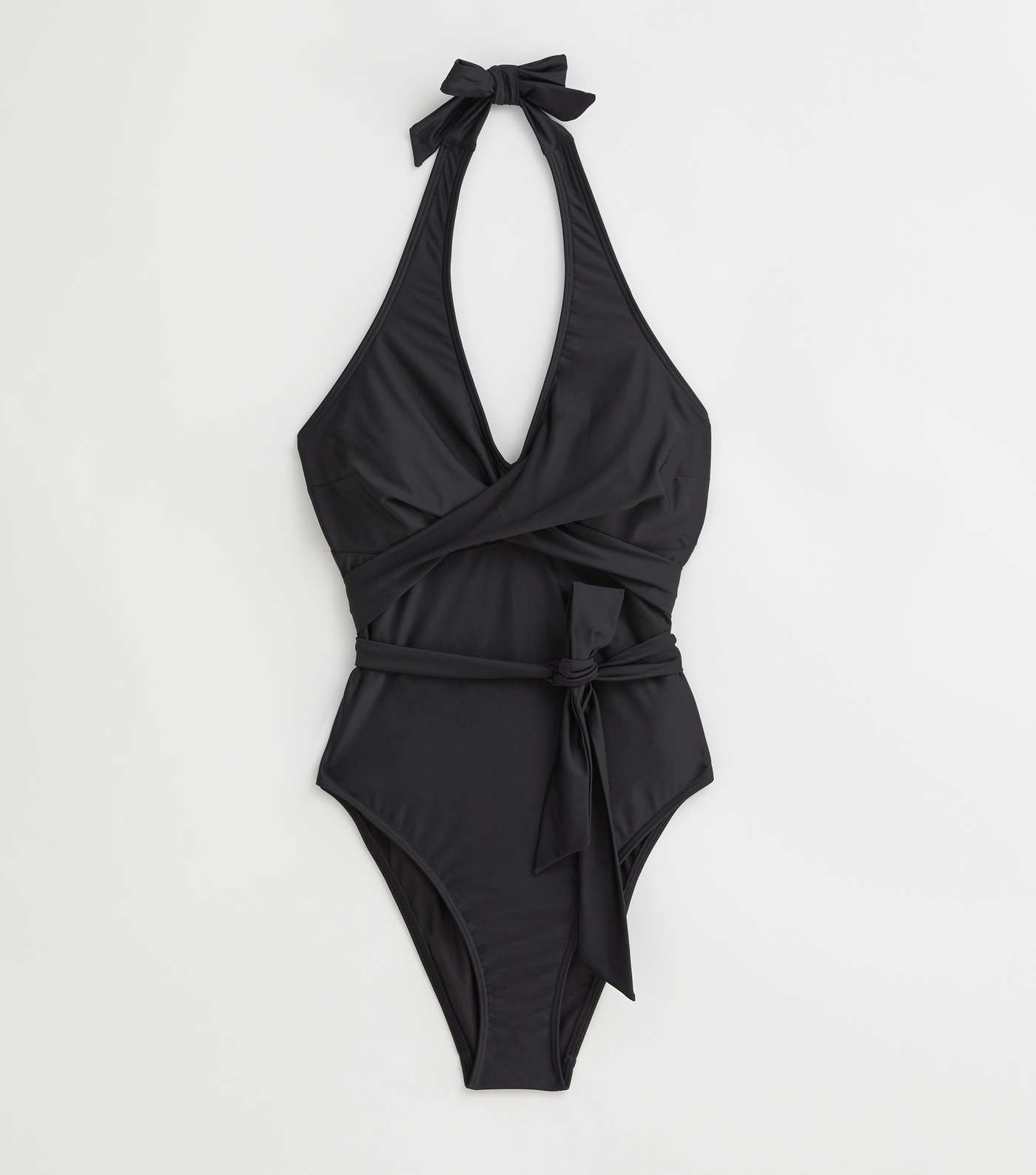 Black Halter Wrap Swimsuit Image 5
