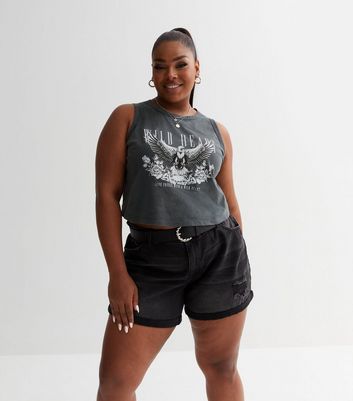 Curves Dark Grey Cotton Eagle Logo Vest New Look