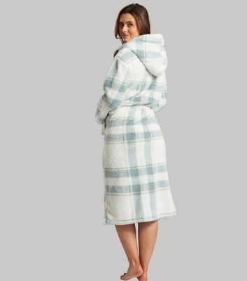 Loungeable Blue Check Hooded Dressing Gown New Look