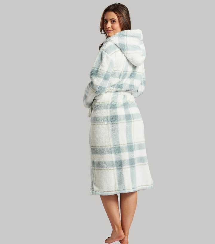 Loungeable Blue Check Hooded Dressing Gown