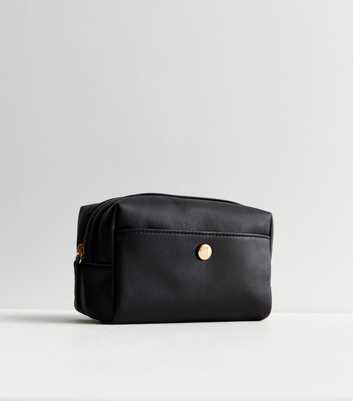 Black Leather-Look Makeup Bag