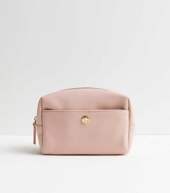 Pink Leather-Look Makeup Bag