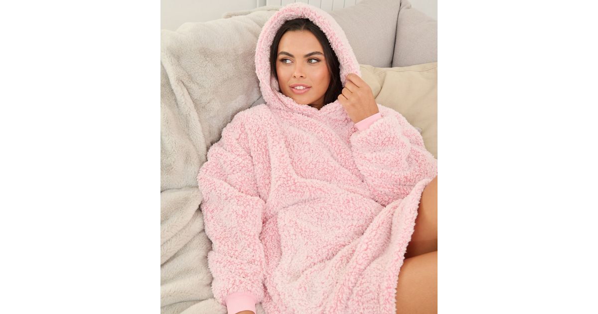Loungeable Pink Teddy Blanket Hoodie New Look