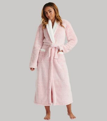 Loungeable Black Fleece Ribbon Trim Dressing Gown | New Look