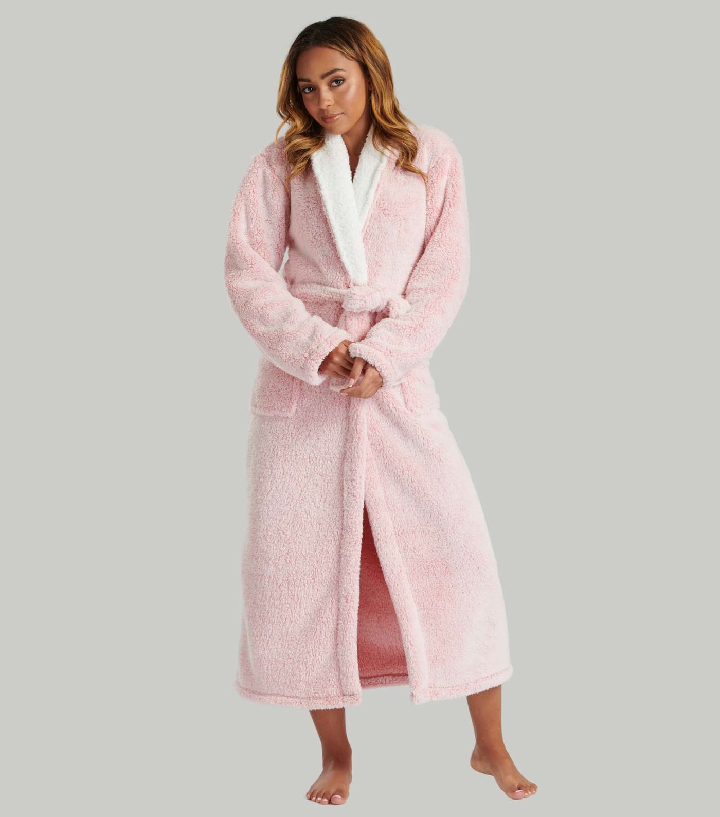 Loungeable Pink Fleece Dressing Gown Image 3