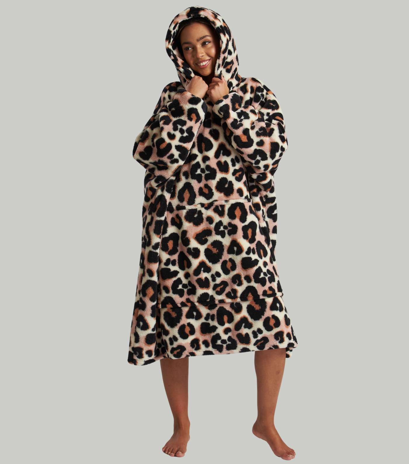 Loungeable Brown Leopard Hooded Oversized Blanket Image 2