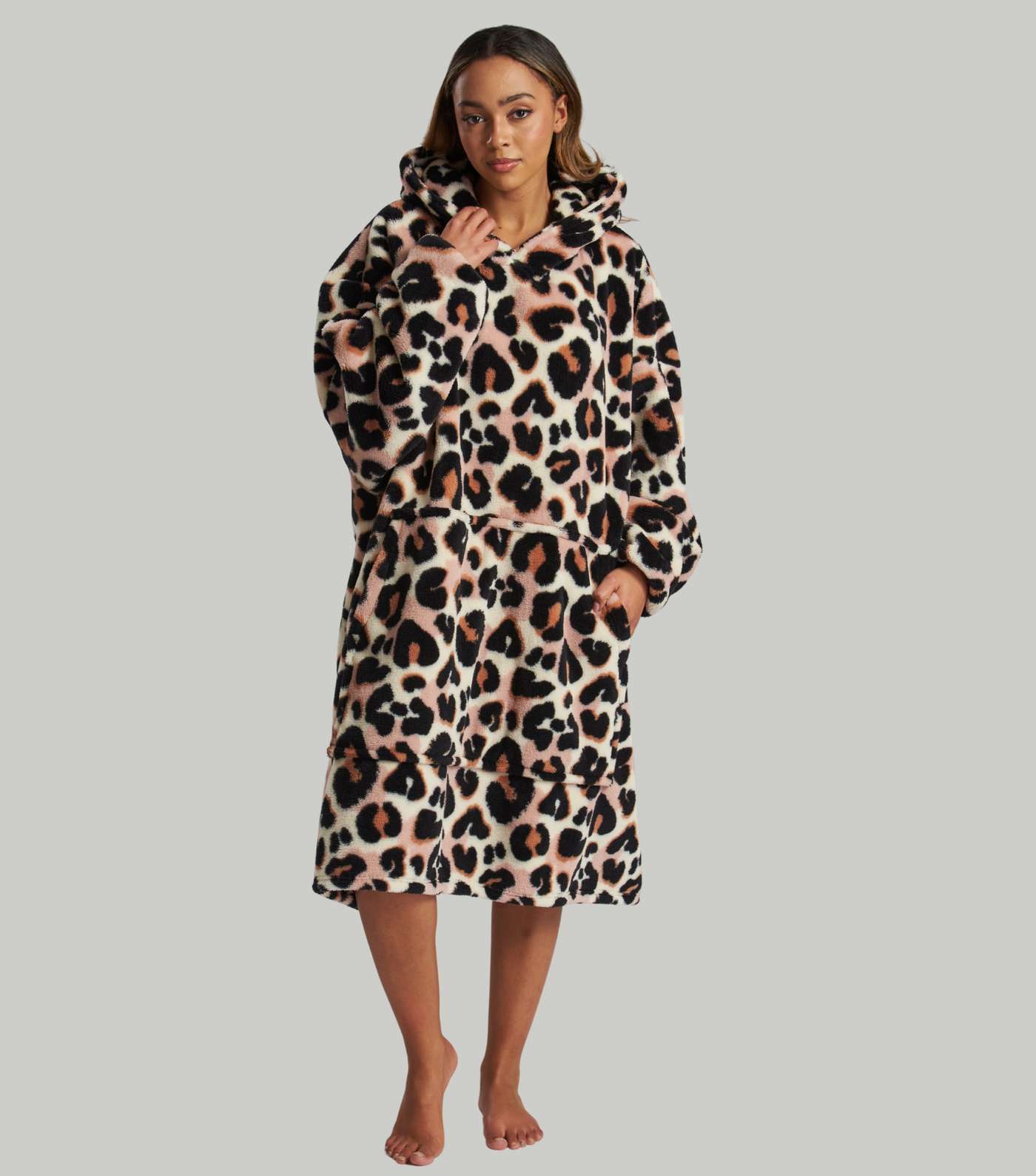 Loungeable Brown Leopard Hooded Oversized Blanket Image 4