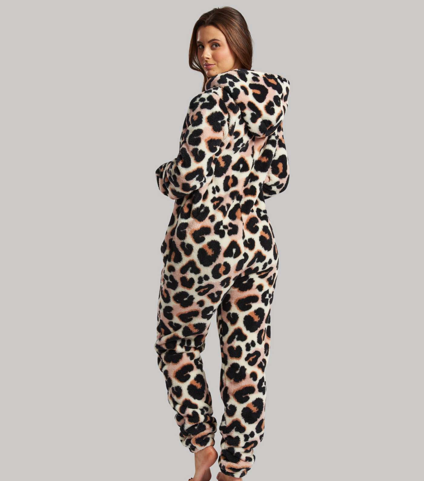 Loungeable Brown Leopard Print Faux Fur Hooded Onesie Image 4