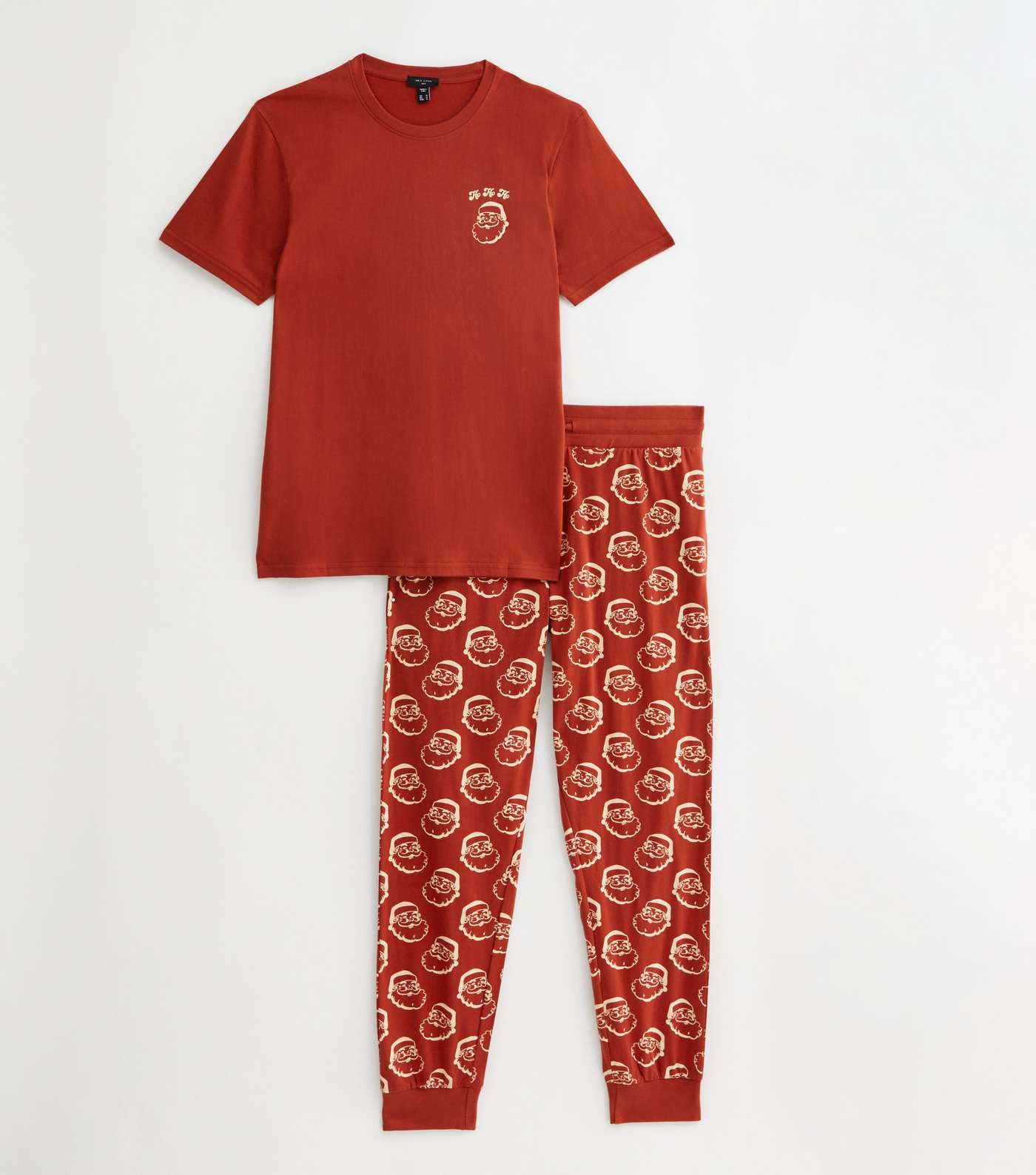 Red Cotton Cuffed Jogger Pyjama Set with Santa Print Image 6