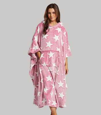 Loungeable Pink Fleece Star Print Blanket Hoodie
