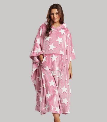 Loungeable Pink Fleece Star Print Blanket Hoodie New Look