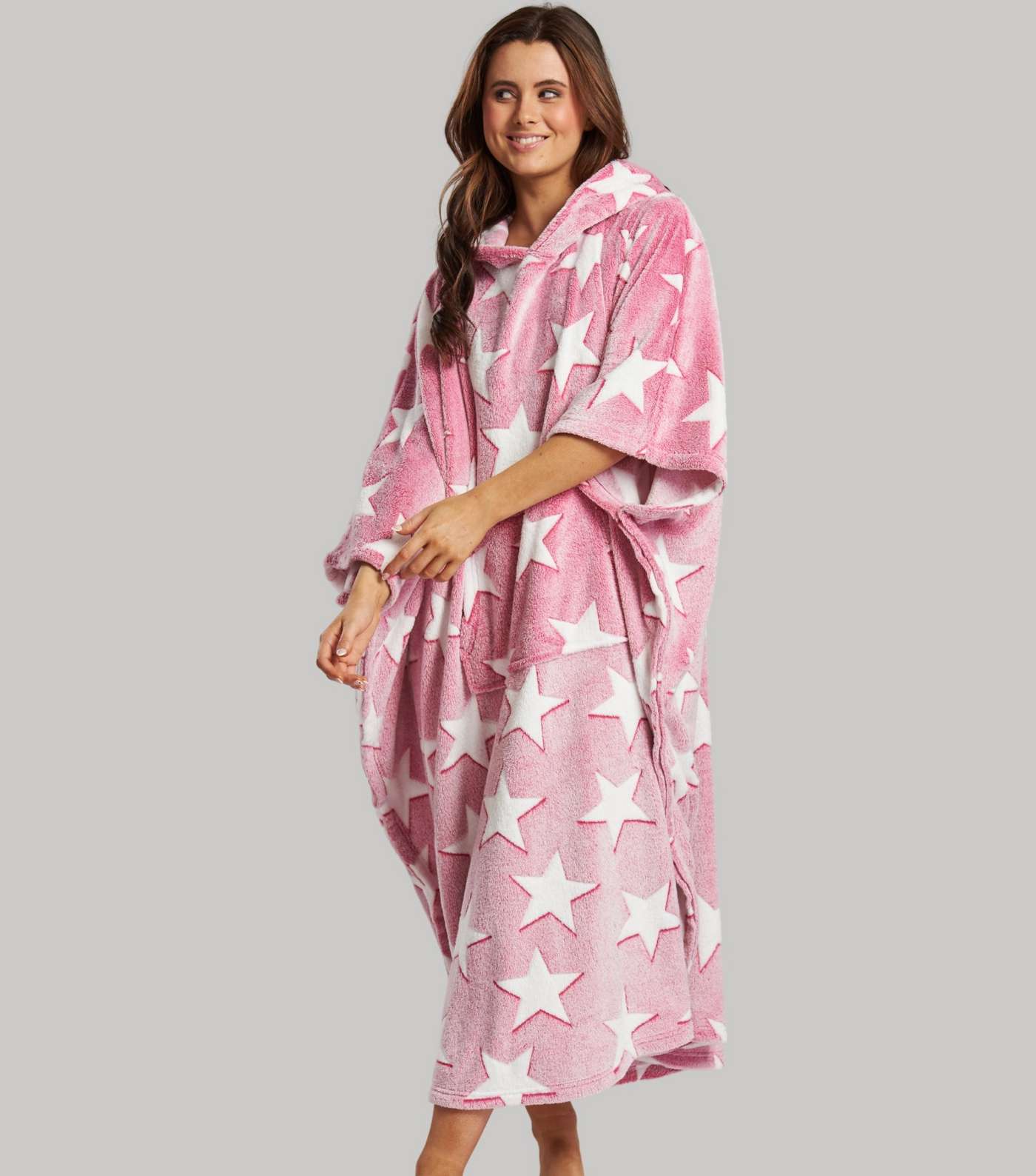 Loungeable Pink Fleece Star Print Blanket Hoodie Image 3