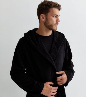 Black Fleece Hooded Dressing Gown New Look