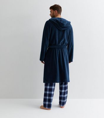 Navy Fleece Hooded Dressing Gown New Look