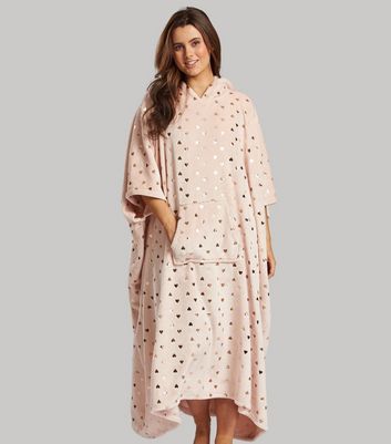 Loungeable Pink Metallic Heart Print Blanket Hoodie New Look