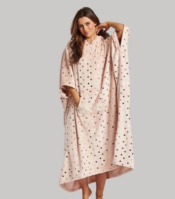 Loungeable Pink Metallic Heart Print Blanket Hoodie New Look
