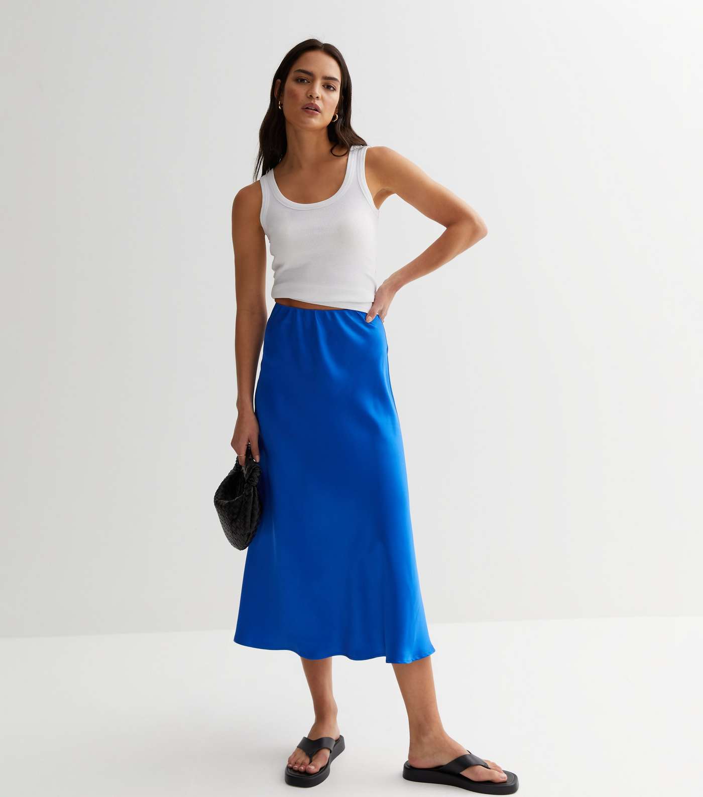 Gini London Blue Satin Midi Skirt Image 3