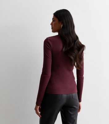 Burgundy Ribbed Roll Neck Top New Look