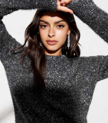Dark Grey Fluffy Sparkle Jumper