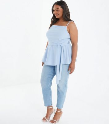 QUIZ Curves Pale Blue Strappy Peplum Top New Look