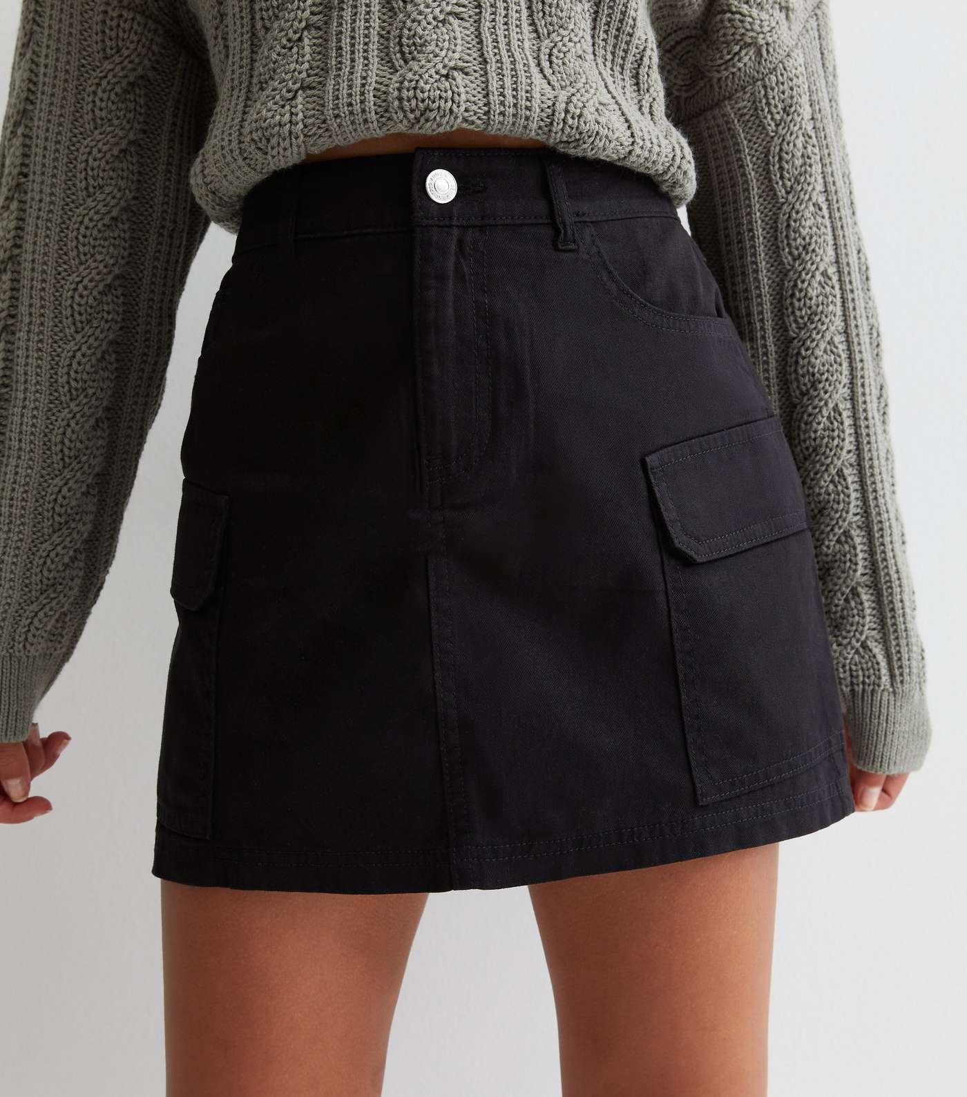 Girls Black Cotton Cargo Mini Skirt Image 2