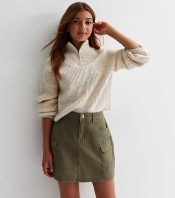 Girls Khaki Cotton Cargo Mini Skirt