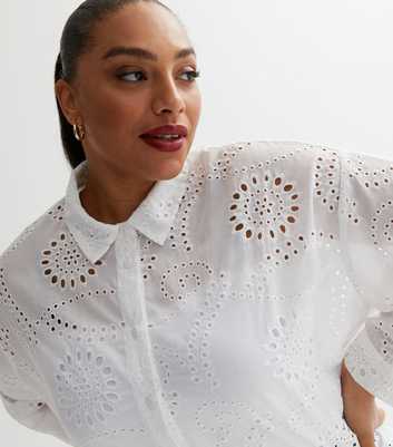 Curves White Broderie Oversized Shirt