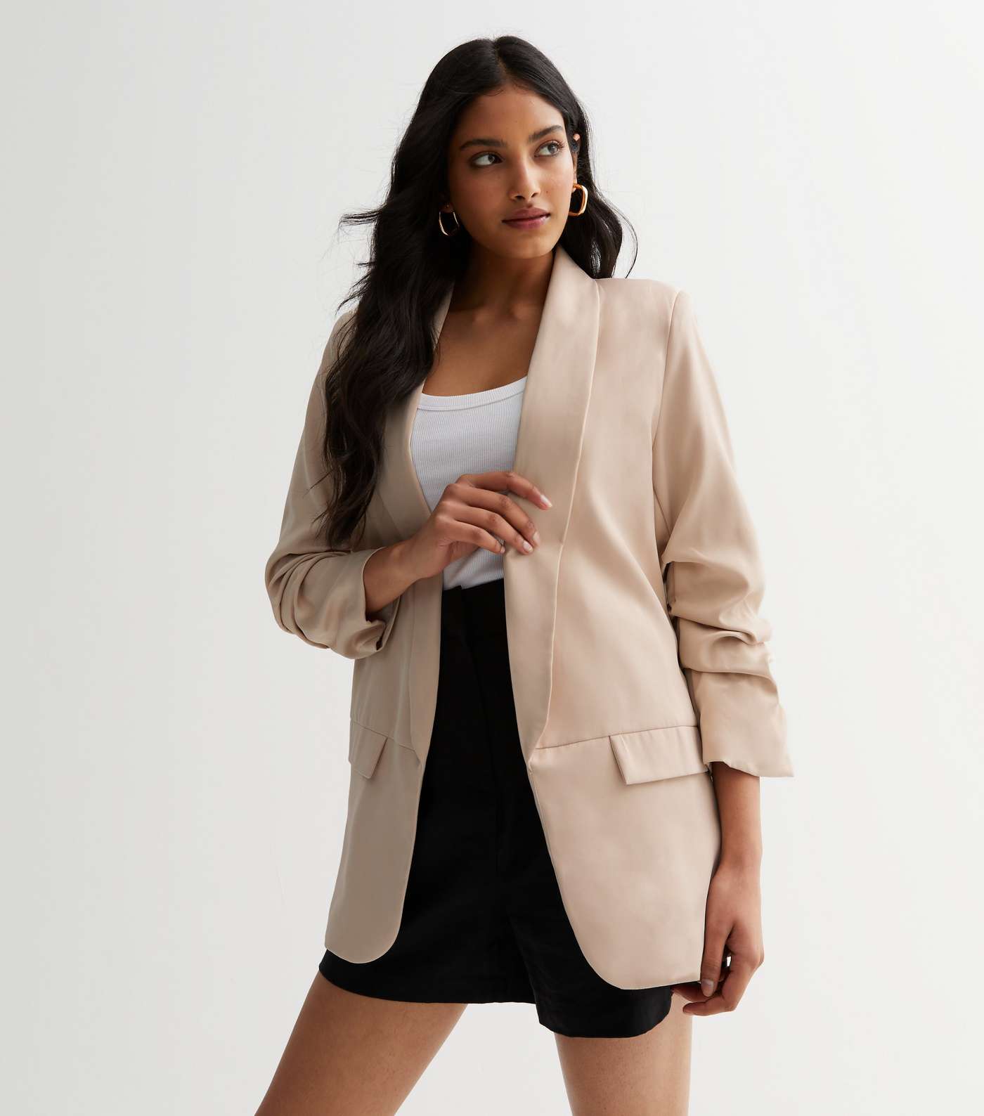 Cameo Rose Stone Ruched Sleeve Blazer