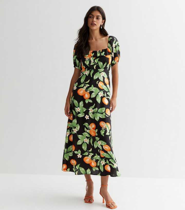 black dress with oranges Fruitful Maxi Dress