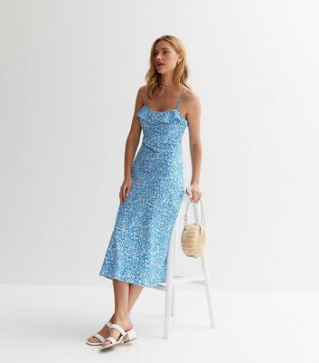Blue Ditsy Floral Strappy Midaxi Dress New Look