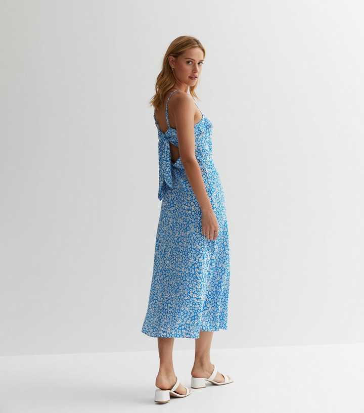 Blue Ditsy Floral Strappy Midaxi Dress