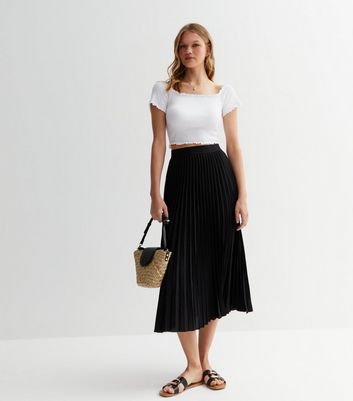 Gini London Black Pleated High Waist Midi Skirt New Look