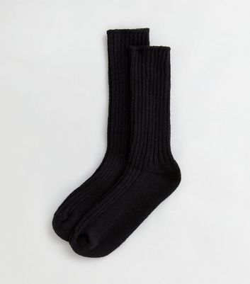 Black Ribbed Lounge Socks New Look