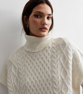 Off White Cable Knit Roll Neck Tabard | New Look