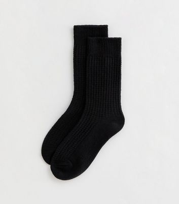 Black Waffle Knit Socks New Look