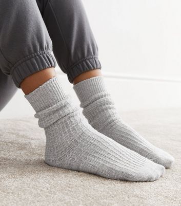 Grey Waffle Knit Lounge Socks New Look