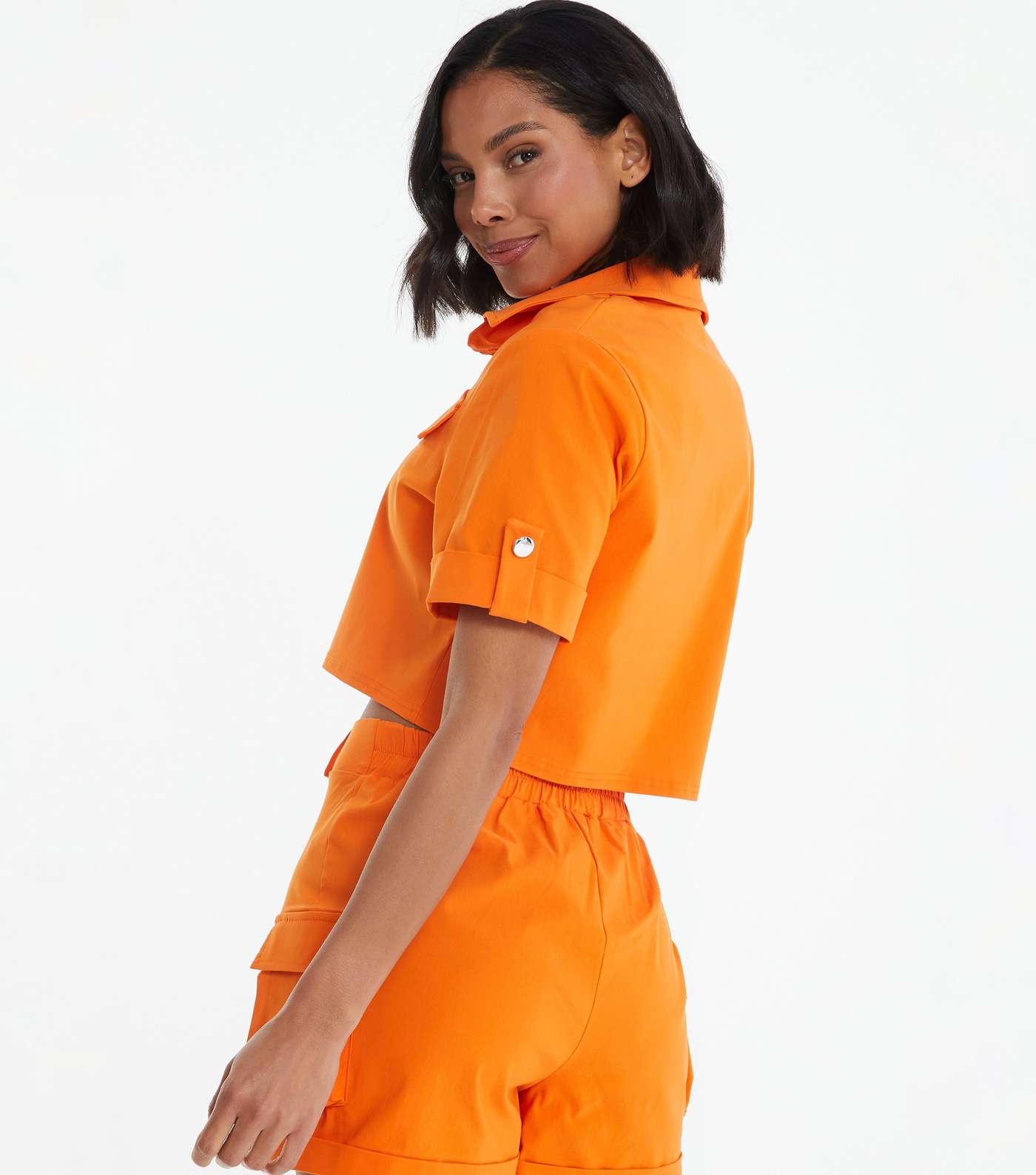 QUIZ Bright Orange Cropped Jacket Image 3