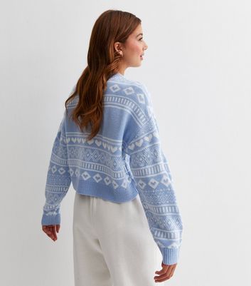 Girls Blue Santa Fair Isle Christmas Jumper New Look