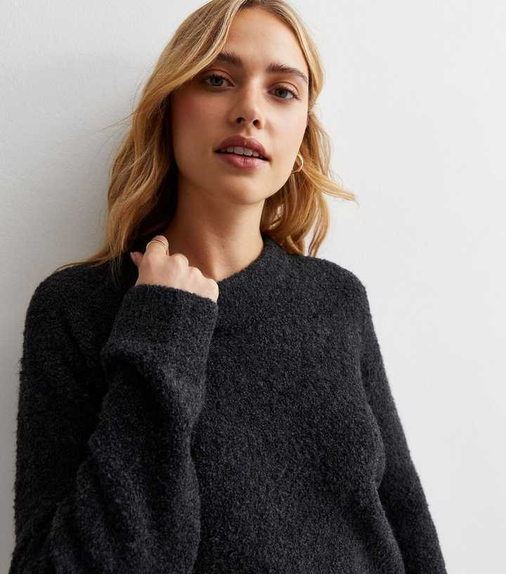 Dark Grey Soft Knit Crew Neck Relaxed Fit Jumper