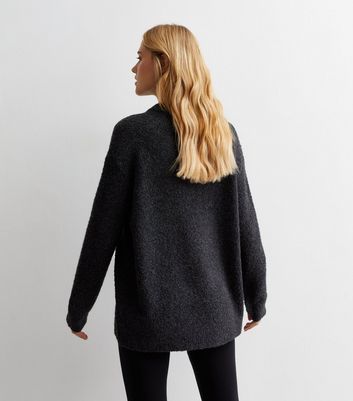 Dark Grey Bouclé Knit Crew Neck Jumper | New Look