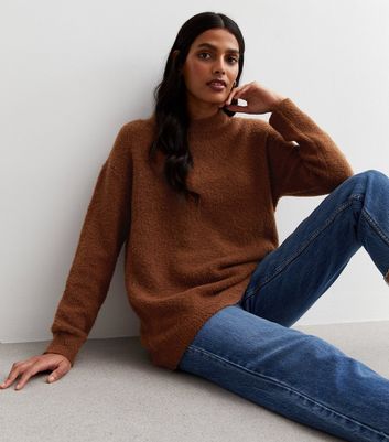 Rust Bouclé Knit Crew Neck Jumper