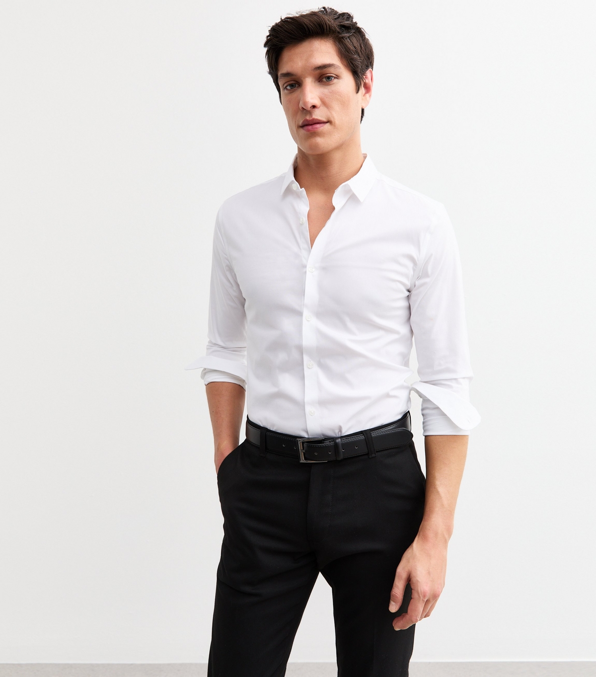 Men's White Poplin Long Sleeve Muscle Fit Shirt New Look