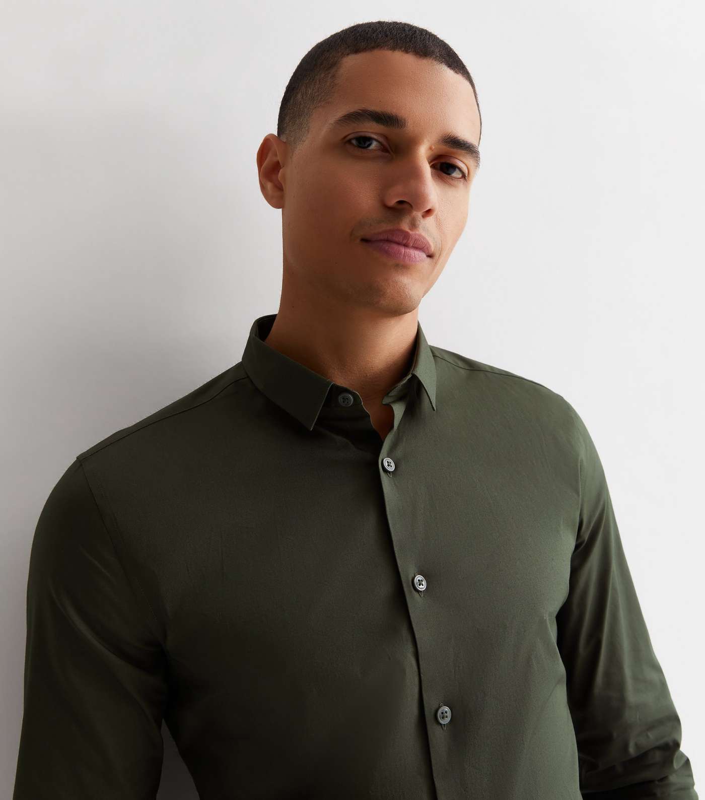 Khaki Poplin Long Sleeve Muscle Fit Shirt Image 2