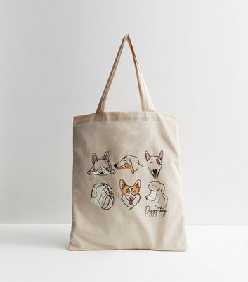 Cream Dog Canvas Tote Bag New Look