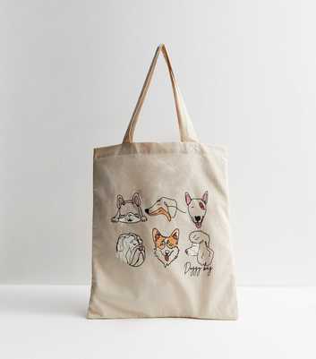 Cream Dog Canvas Tote Bag