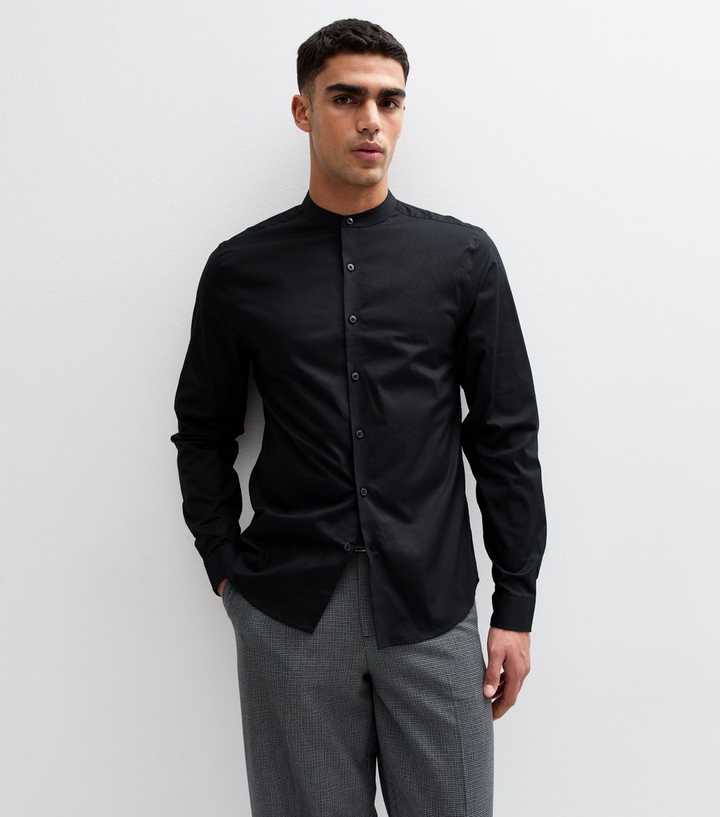 Black Grandad Collar Long Sleeve Shirt