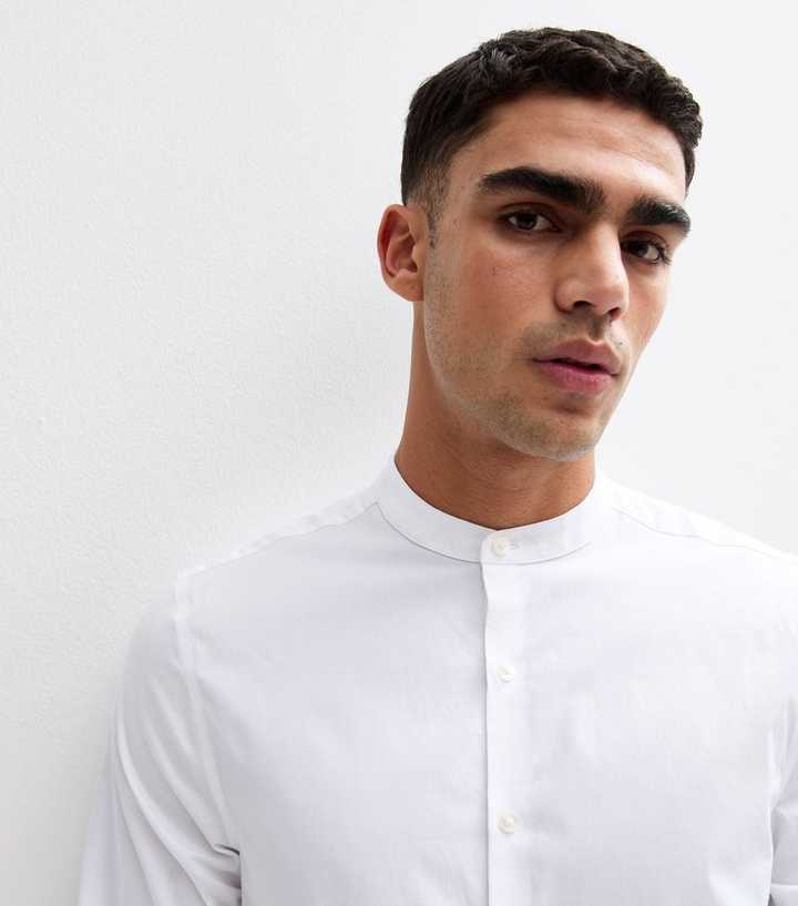 White Grandad Collar Long Sleeve Shirt