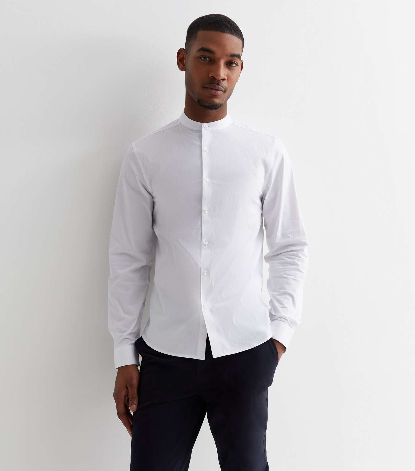 White Grandad Collar Long Sleeve Shirt Image 2