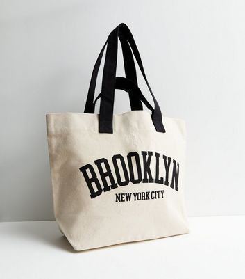 Cream Brooklyn Logo Large Canvas Tote Bag