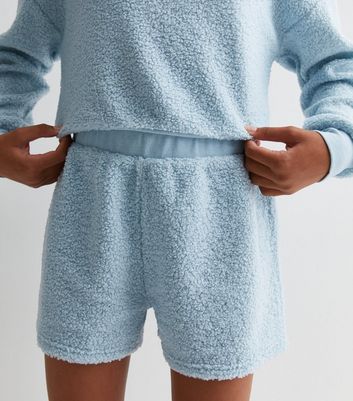 Girls Blue Borg Pyjama Shorts Set New Look